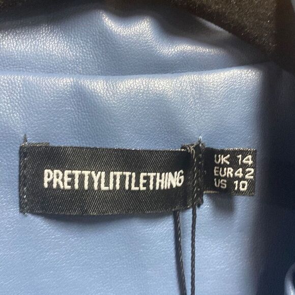 Pretty Little Thing Blue Faux Leather Drop Shoulder Oversized Dad Blazer Size 10 - Picture 5 of 8
